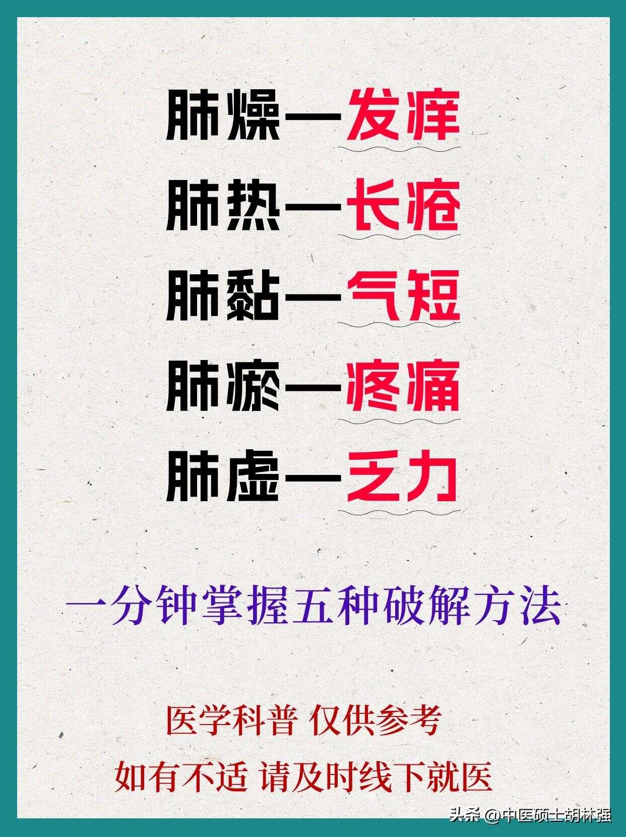 肺燥、肺热、肺黏、肺淤、肺虚，简单一分钟，教你怎么分辨！